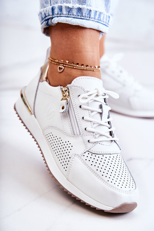 Damskie Skórzane Sportowe Buty Sneakersy Białe Horessa