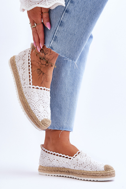 Koronkowe Wsuwane Espadryle Białe Blanco