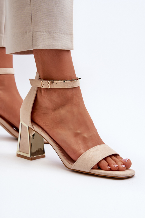 Sandały Zamszowe Na Słupku Beżowe Pholia