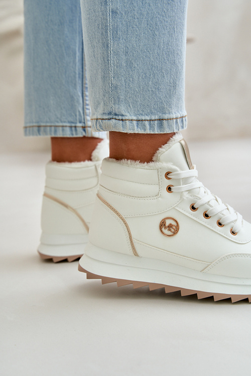 Botki Buty Sportowe Damskie Ocieplane Na Platformie Białe Ariatte