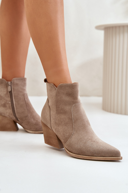 Ocieplane Botki Kowbojki Eko Zamszowe Na Zamek Ciemnobeżowe Virtris