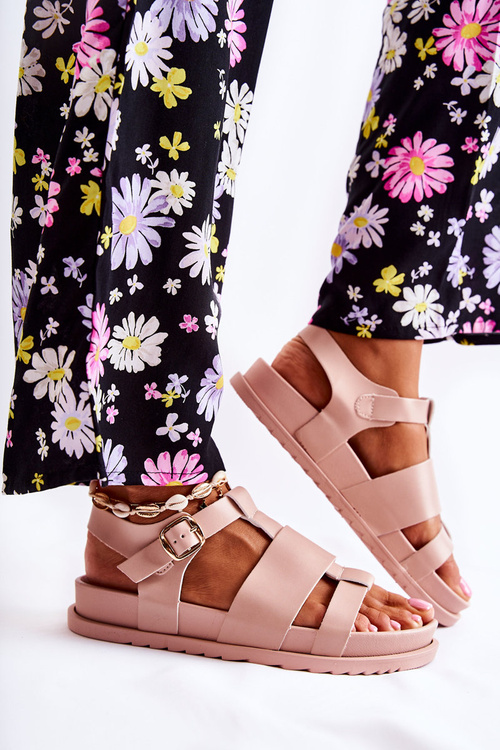 Skórzane Sandały Na Platformie Jasnoróżowe Tessy