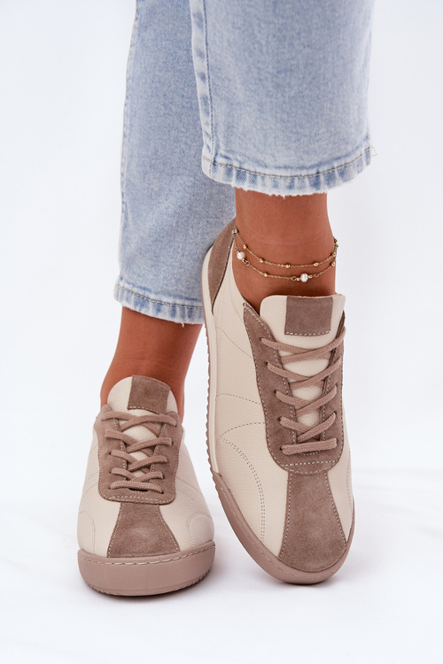 Skórzane Buty Sportowe Damskie Laura Messi 2935 Beżowe