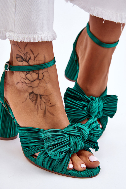 Modne Sandały Z Kokardą Na Obcasie Zielone Callum