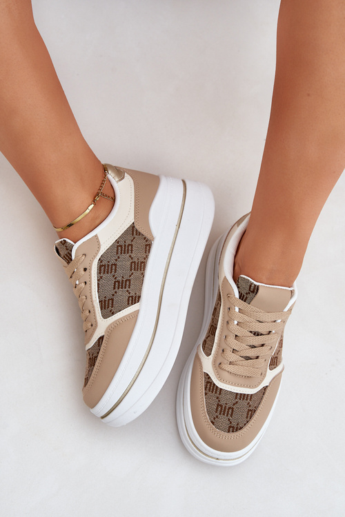 Sneakersy Damskie Ze Wzorem Beżowe Fenarra