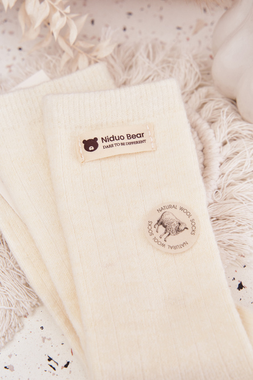 Ciepłe Wełniane Skarpetki Damskie Z Naszywką Ecru
