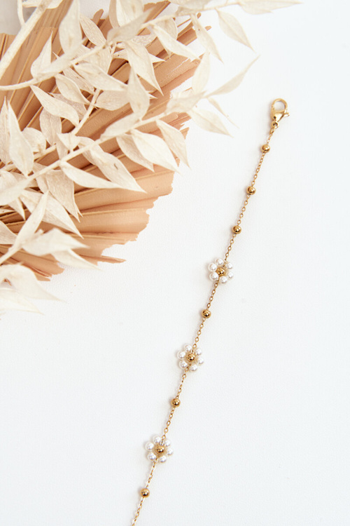 Modna Bransoletka Z Białymi Kwiatkami Złota