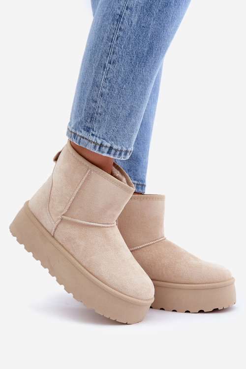 Damskie Śniegowce Na Platformie Jasnobeżowe Leanara