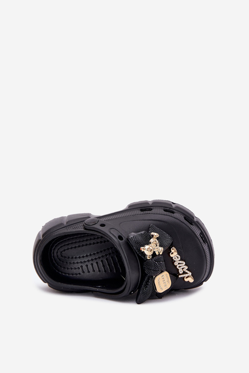 Klapki Dziecięce Dziewczęce Piankowe Z Kokardką I Ozdobami Czarne Selvana