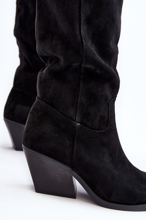 Damskie Kozaki Kowbojki Na Obcasie Przed Kolano Czarne Oppore