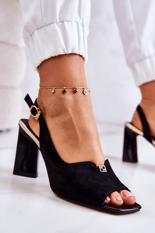 Zamszowe Sandałki Na Słupku Czarne Fiorine