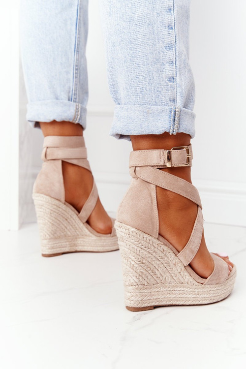 Sandały Na Koturnie Z Plecionką Beżowe Lanzarote