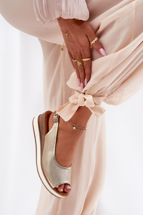 Skórzane Sandały Na Koturnie Artiker 56C2312 Złote