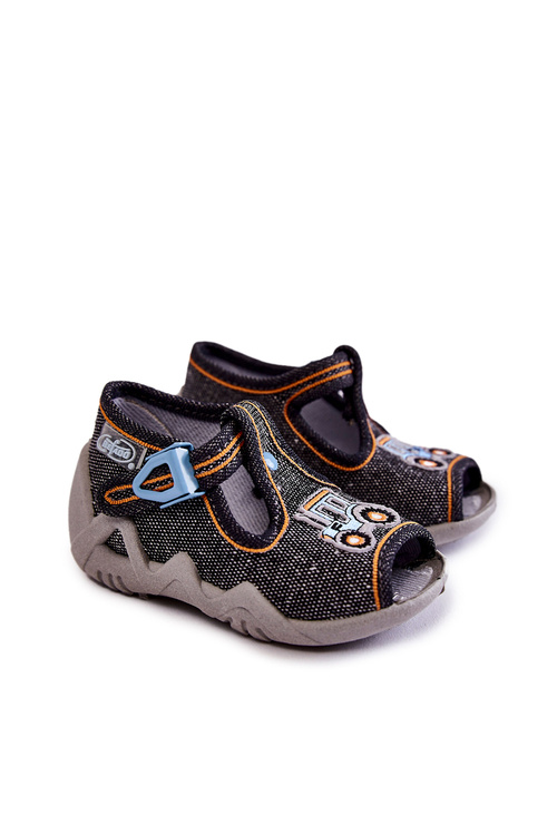 Dziecięce Sandałki Papcie Befado Traktorek 217P111 Ciemnoszare