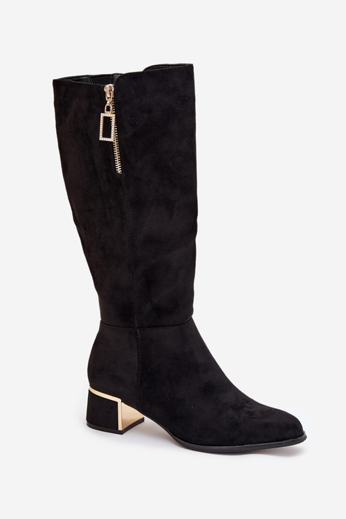 Kozaki Damskie Na Obcasie Z Eko Zamszu Czarne Lyvienne