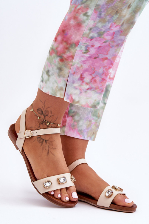 Klasyczne Damskie Sandały Z Ozdobami S.Barski SS27-79 Beżowe