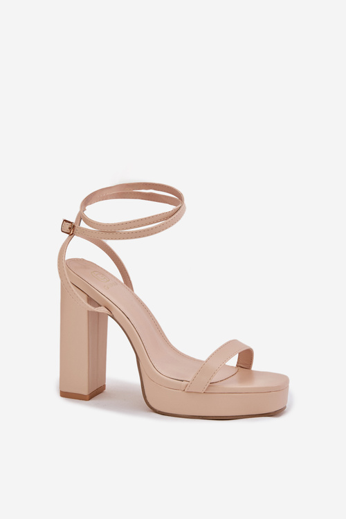 Sandały Damskie Na Słupku Z Paseczkiem Beżowe Fevenne