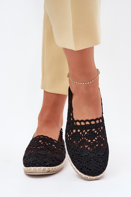 Koronkowe Espadryle Damskie Czarne Adelira
