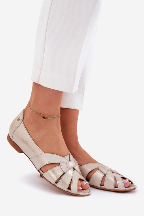 Skórzane Baleriny Z Odkrytymi Palcami Maciejka 06908-25/001-1 Złoty Przecierany