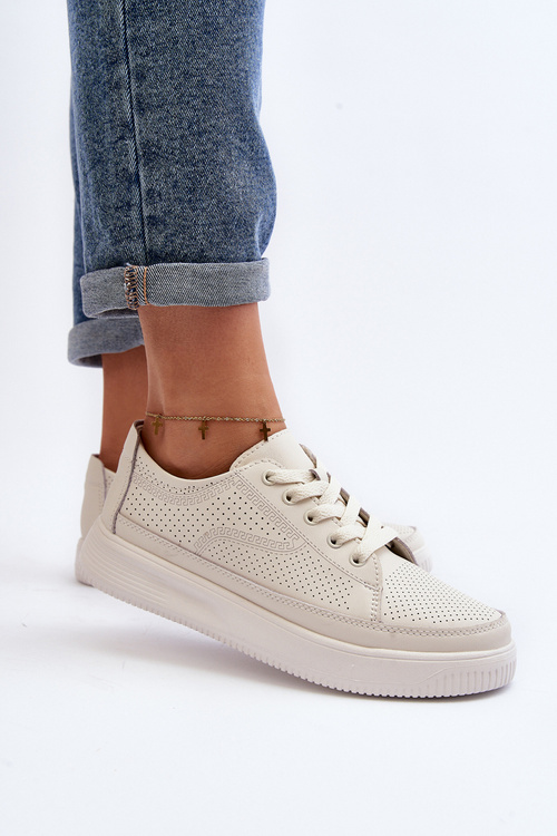 Damskie Skórzane Buty Sportowe Sneakersy Białe Failla