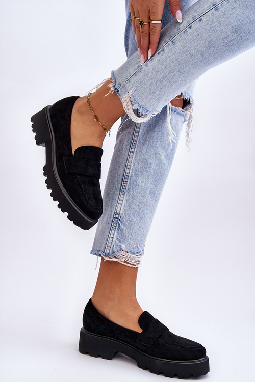 Klasyczne Zamszowe Półbuty Mokasyny Czarne Corrin