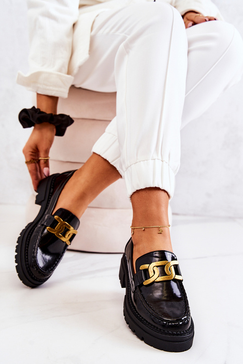 Lakierowane Półbuty Loafery Z Ozdobą La.Fi 210031B-NL Czarne