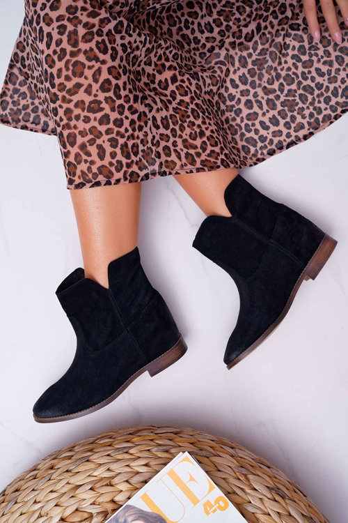 Botki Damskie Ukryty Koturn Płaski Obcas Czarne Nicole 2419