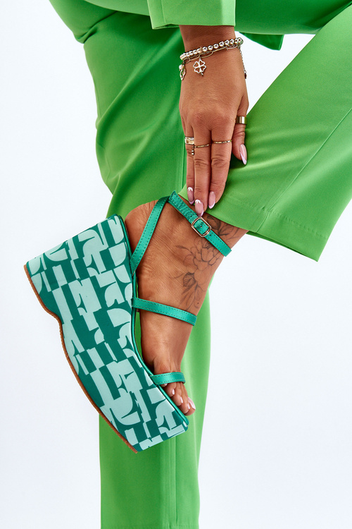 Modne Sandały Na Koturnie We Wzory Zielone Claria