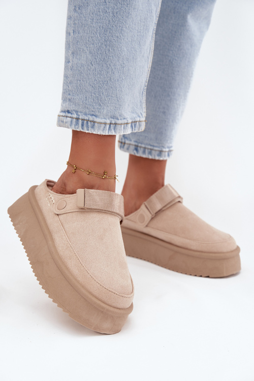 Śniegowce Damskie Na Platformie Z Rzepem Jasnobeżowe Jorielle