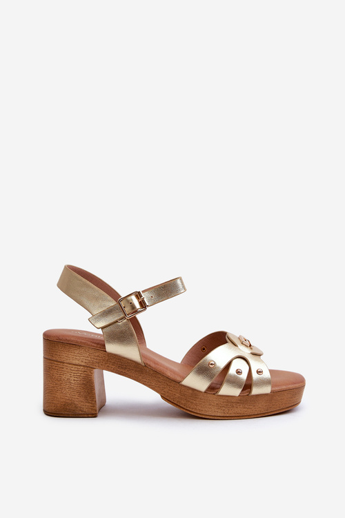 Sandały Damskie Na Obcasie Z Eko Skóry Złote Assames