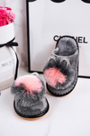 Dziecięce Klapki Papcie Z Pomponem Szare Cinderella