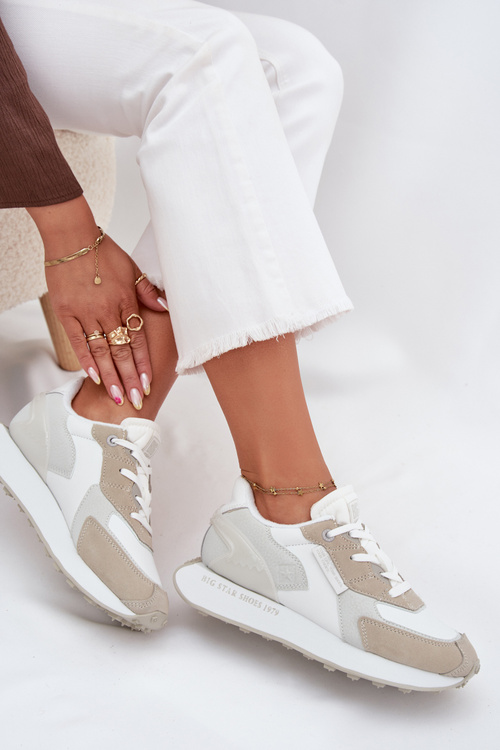 Skórzane Sneakersy Damskie Big Star OO274563 Hi-Poly System Białe