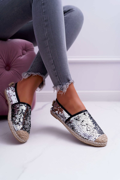 Espadryle Damskie Lu Boo Srebrne Cekiny
