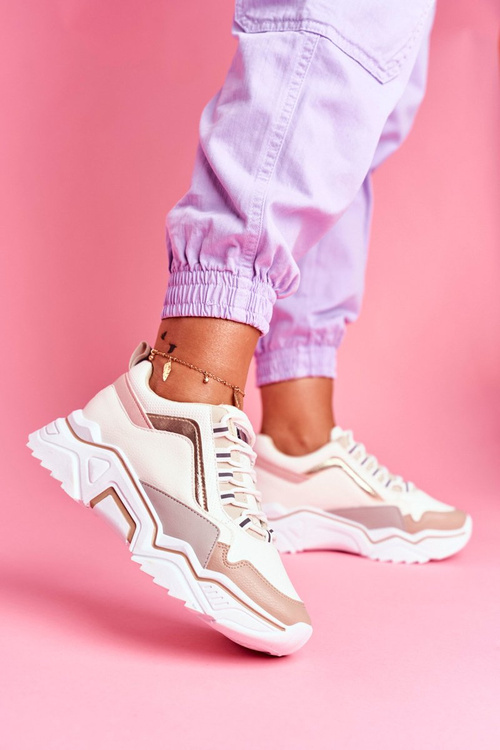 Sportowe Damskie Buty Biało Beżowe Rollen