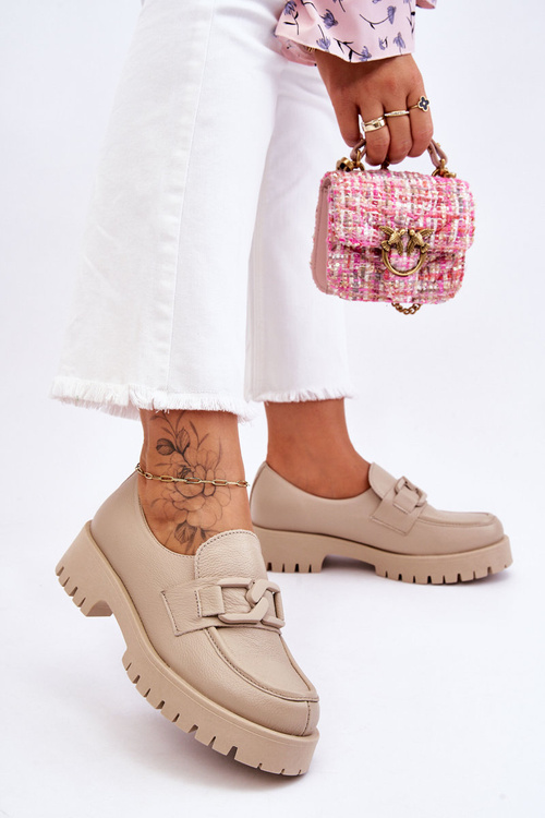 Modne Skórzane Półbuty Loafery Beżowe Lemar Rayhan