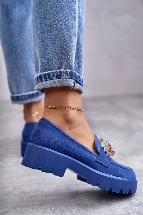 Damskie Zamszowe Półbuty Z Ozdobą Niebieskie Britt