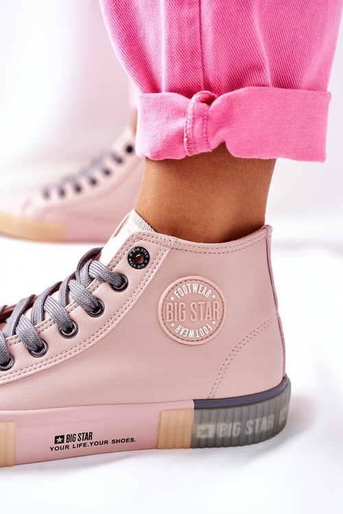 Skórzane Wysokie Trampki Big Star II274138 Różowe