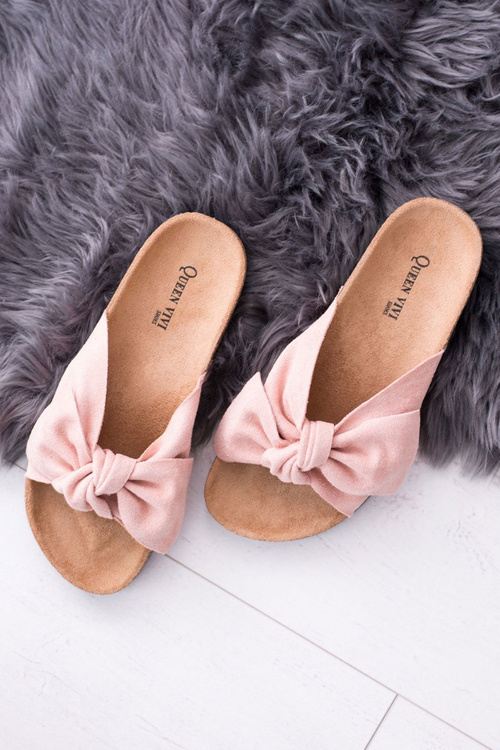 Damskie Różowe Klapki Na Korku Kokardki Dominica