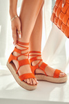 Damskie Wiązane Sandały Na Platformie Pomarańczowe Amrillo