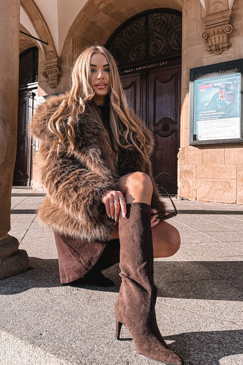 Kozaki Damskie Z Eko Zamszu Wsuwane Na Szpilce Czekoladowe Phelin