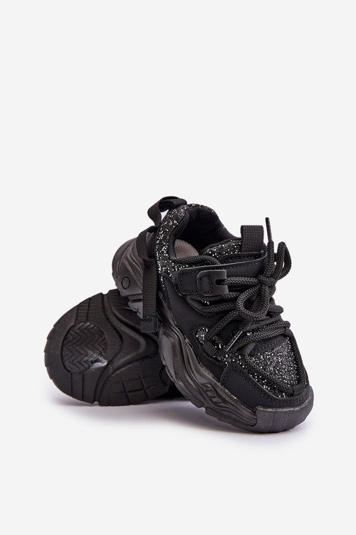 Sneakersy Dziecięce Ozdobione Cekinami Czarne Liatoma