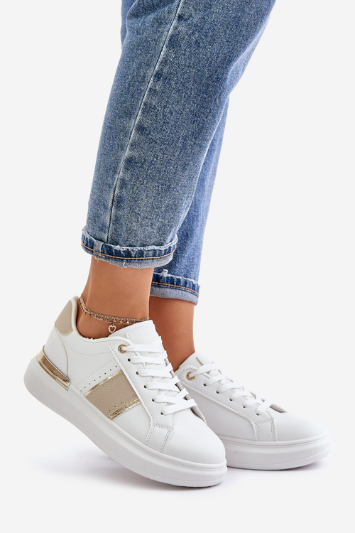 Modne Sneakersy Damskie Na Platformie Z Eko Skóry Beżowe Nevisase