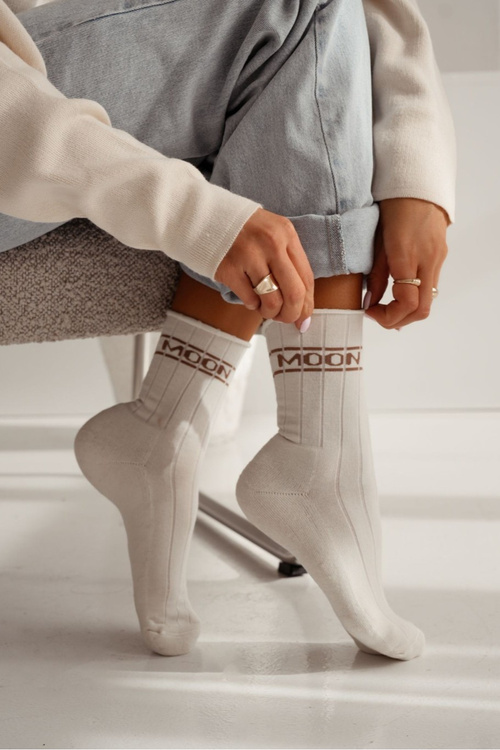 Skarpetki Damskie Półfrotte UNIQUE Bezuciskowe MOON Ecru