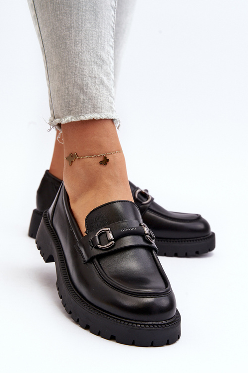 Damskie Mokasyny Eko Skórzane Czarne Ledda