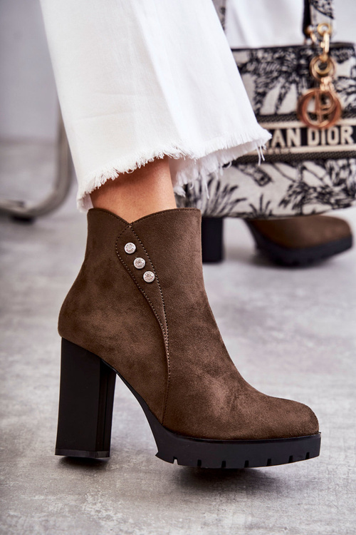 Zamszowe Botki Na Słupku Zielone Lagerlla