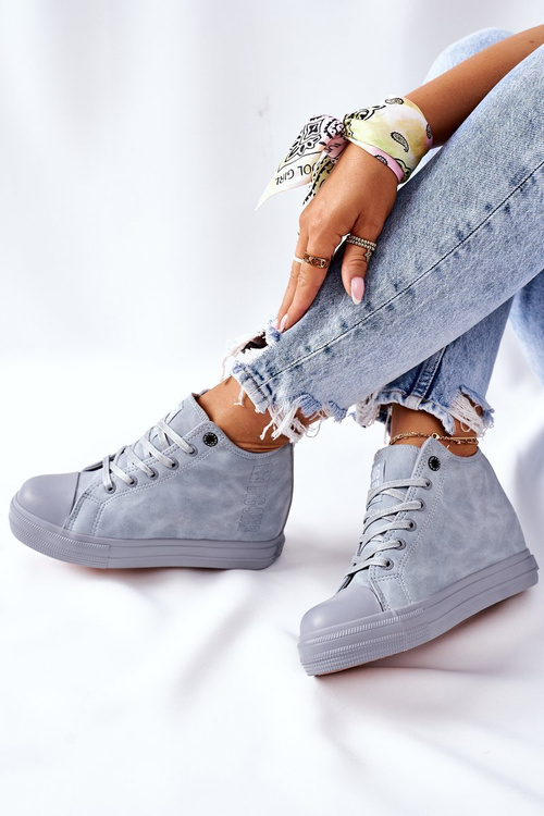 Skórzane Trampki Na Koturnie Big Star II274094 Niebieskie