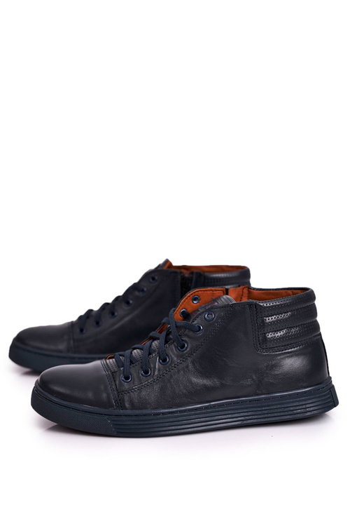 Męskie Skórzane Półbuty Tenisówki BEDNAREK Granatowe