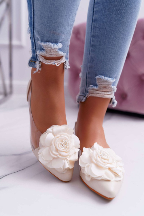 Damskie Balerinki Lu Boo Beżowe Z Kwiatem Transparentne Dairin