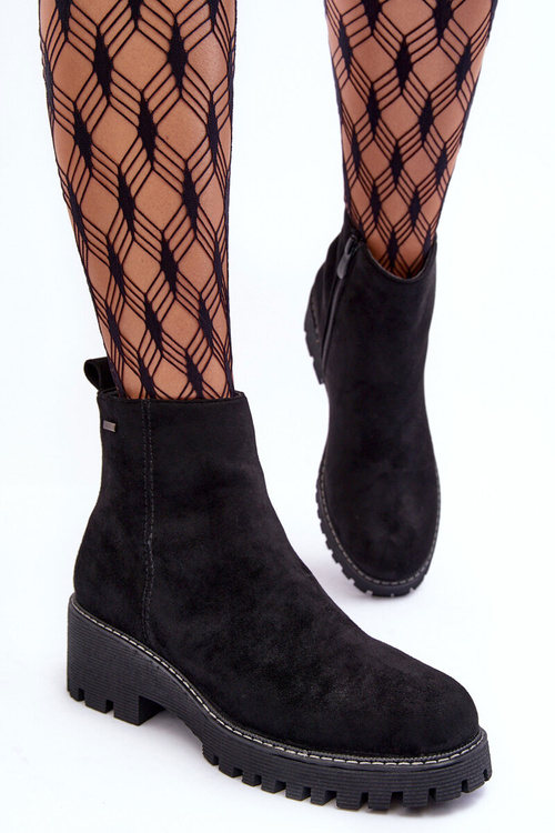 Botki Zamszowe Na Płaskim Obcasie Ocieplane Czarne Neafgi