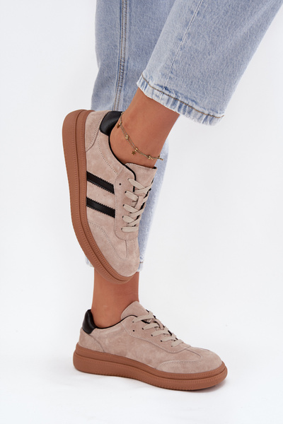 Zamszowe Sneakersy Damskie Na Platformie Beżowe Elivienne